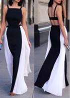 Rosewe Open Back Black And White Maxi Dress