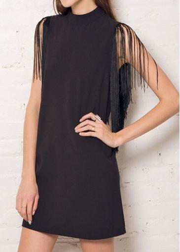 Rosewe Turtleneck Neck Sleeveless Black Mini Dress