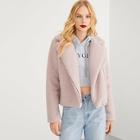 Shein Zip Front Notched Neck Solid Teddy Coat