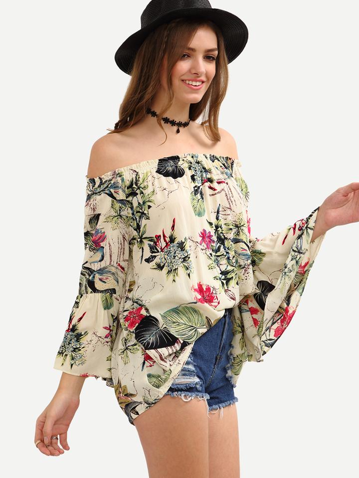 Shein Multicolor Off-the-shoulder Flower Print Blouse