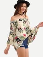 Shein Multicolor Off-the-shoulder Flower Print Blouse