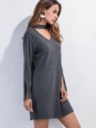 Shein Dark Grey Cut Out Slit Sleeve Shift Dress