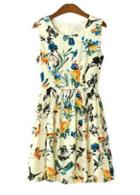 Rosewe Colorful Round Neck Elastic Waist Printed Tank Dress