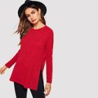 Shein Split Side Ribbed Knit Solid Tee