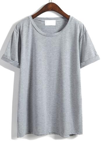 Shein Cuffed Loose Grey T-shirt