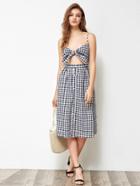 Shein Knot Front Cutout Midriff Smocked Back Gingham Dress