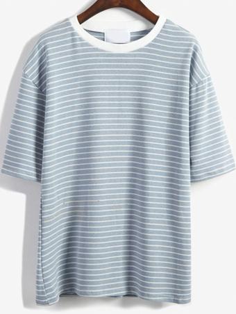 Shein Stripe Dropped Shoulder Ringer Tee