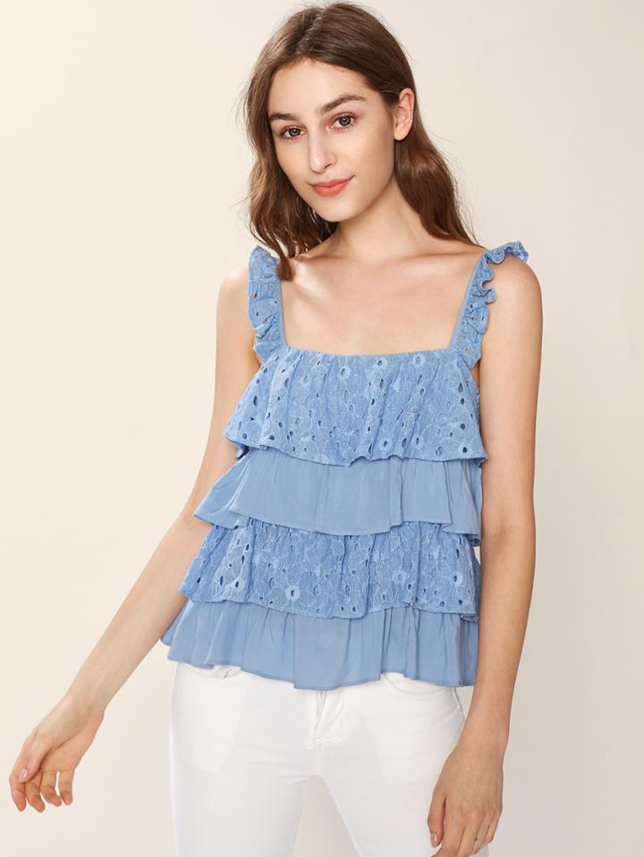 Shein Ruffle Strap Layered Cutout Flower Top