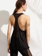 Shein Black Spliced Mesh Racer-back Tank Top