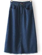 Shein High Waist Fringe Split Denim A-line Skirt