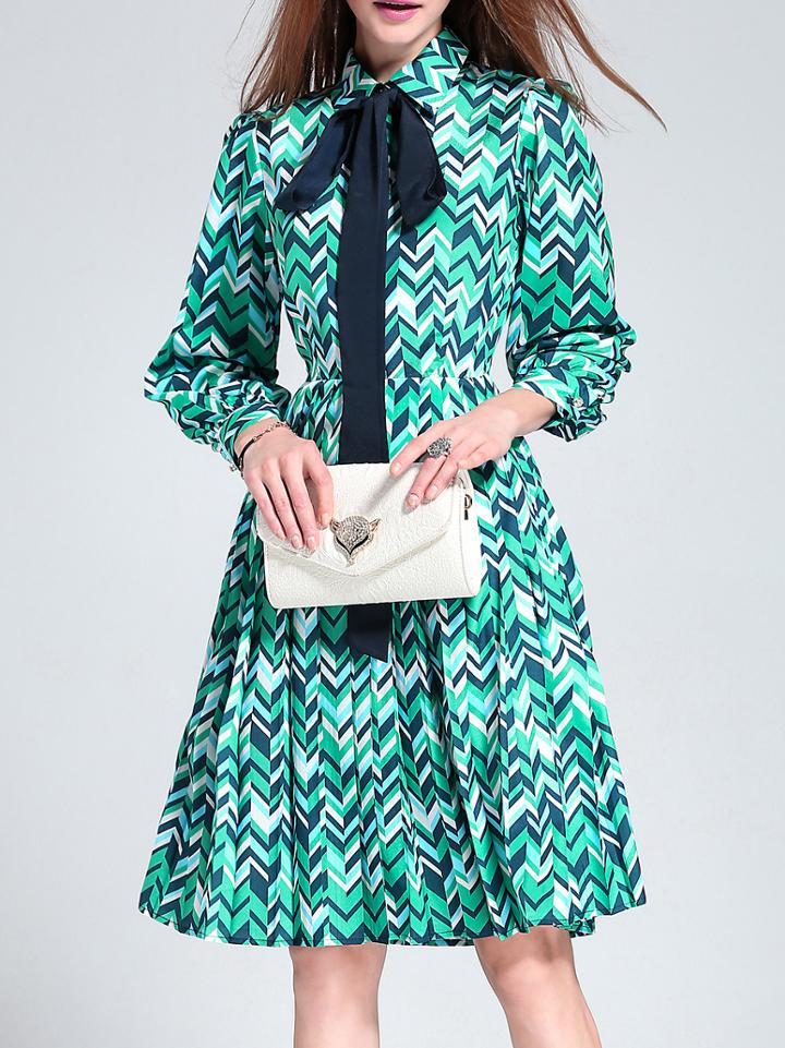 Shein Color Block Bowtie Pleated Dress