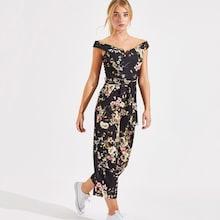 Shein V-cut Neck Tie Waist Floral Jumpsuit