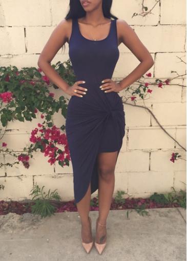 Rosewe Scoop Neck Sleeveless Asymmetric Twisted Dress