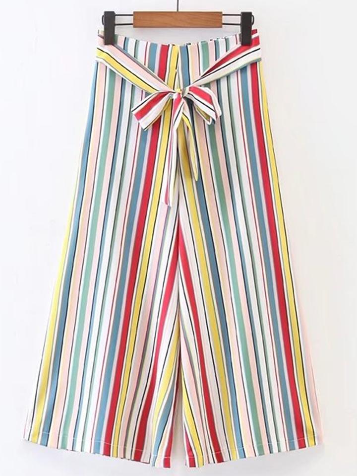 Shein Vertical Striped Wide Leg Pants With Self Tie