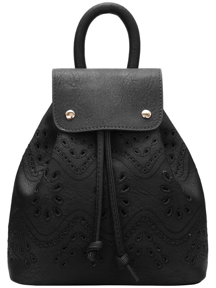 Shein Black Drawstring Magnetic Pierced Backpacks
