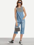 Shein Blue Dual Pocket Front Cami Denim Jumpsuit