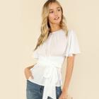 Shein Butterfly Sleeve Belted Top