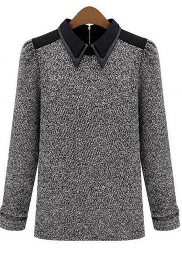 Rosewe Mature Turndown Collar Long Sleeve All Match Tees