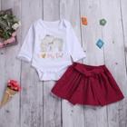 Shein Toddler Girls Cartoon Print Jumpsuit & Bow Front Skirt