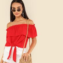Shein Foldover Off Shoulder Knot Hem Top