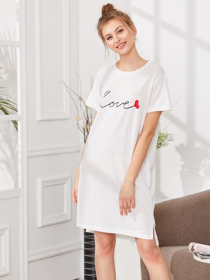 Shein Letter Print Split Side Dress