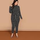 Shein Plus Mock-neck Grid Top And Pants Set