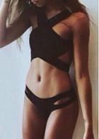 Rosewe Black Cross Wrap Top And Hollow Out Panty