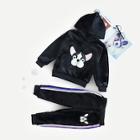 Shein Toddler Boys Dog Embroidered Velvet Hoodie & Pants