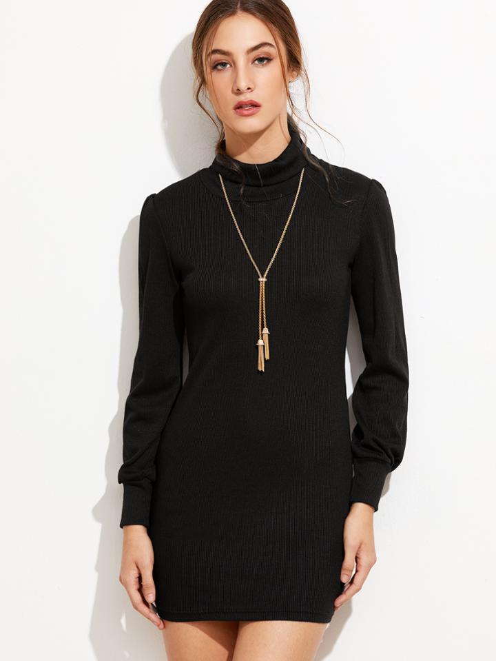 Shein Black Turtleneck Knit Bodycon Dress