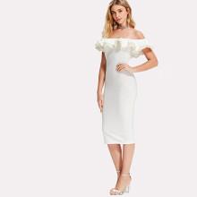 Shein Pearl Beading Layered Flounce Bardot Dress