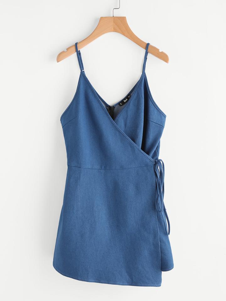 Shein Surplice Wrap Denim Cami Romper