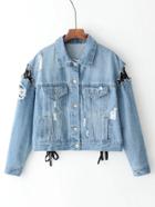 Shein Lace Up Ripped Denim Jacket