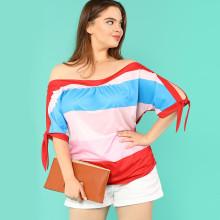 Shein Plus Knot Cuff Curved Hem Tee