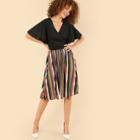 Shein Flutter Sleeve Surplice Wrap Stripe Hem Dress