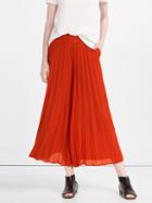 Shein Orange Pleated Chiffon Wide Leg Pant