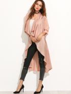 Shein Pink Waterfall Collar Roll Sleeve Belted Duster Coat