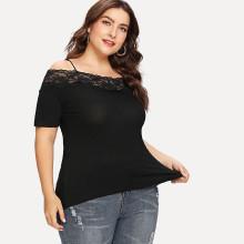 Shein Plus Floral Lace Applique Slim Fitted Top