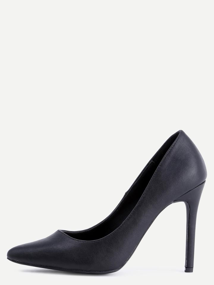 Shein Black Pointed Toe Pu High Heeled Pumps