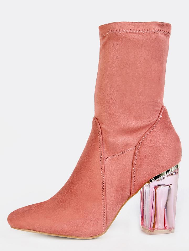 Shein High Shaft Clear Heel Booties Dusty Rose