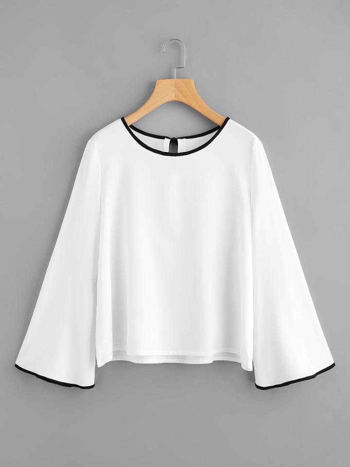 Shein Trumpet Sleeve Tied Keyhole Back Ringer Top
