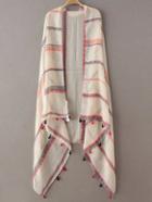 Shein Beige Stripe Tassel Asymmetric Scarf