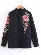 Shein Flower Embroidery Flap Pocket Military Jacket