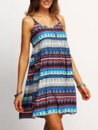 Shein Zig-zag Tribal Print Blue Cami Dress