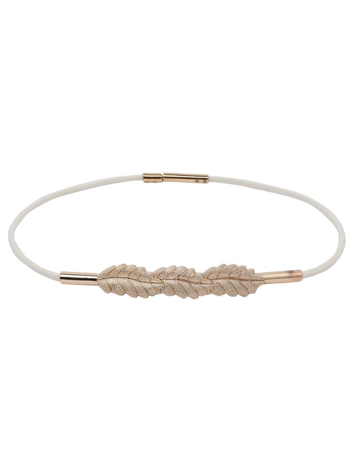 Shein Metal Etched Leaf Elastic Belt - White