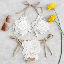 Shein Crochet Flower Velvet Bikini Set