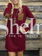 Shein Burgundy Long Sleeve Elbow Patch Dress