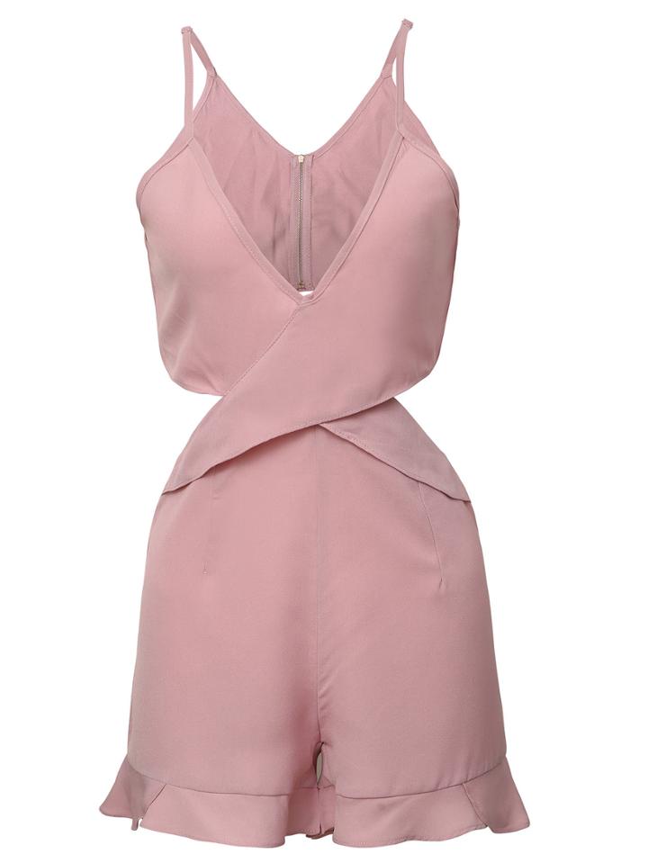 Shein Pink V Neck Cut Out Jumpsuit