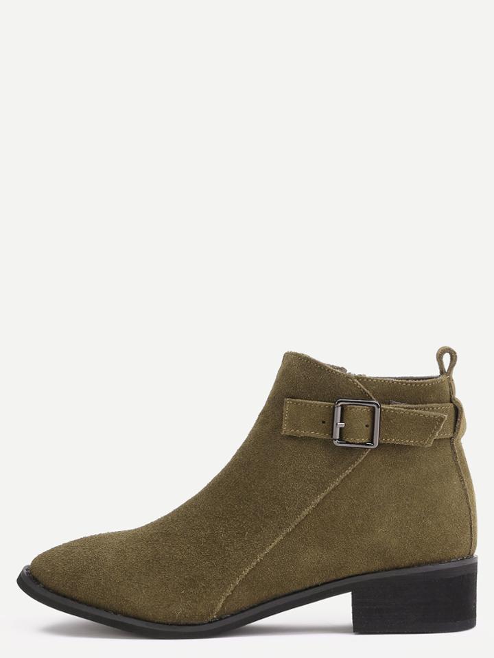 Shein Brown Genuine Leather Buckle Strap Ankle Boots