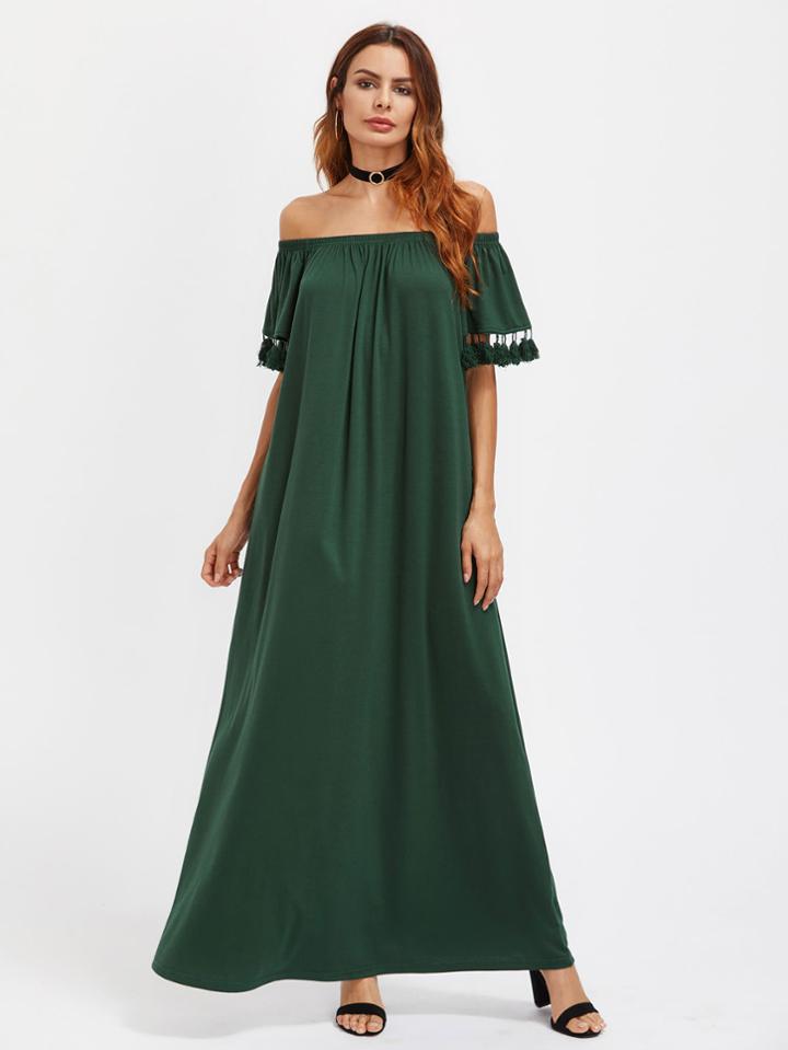 Shein Elasticized Off Shoulder Tassel Trim Tent Dress