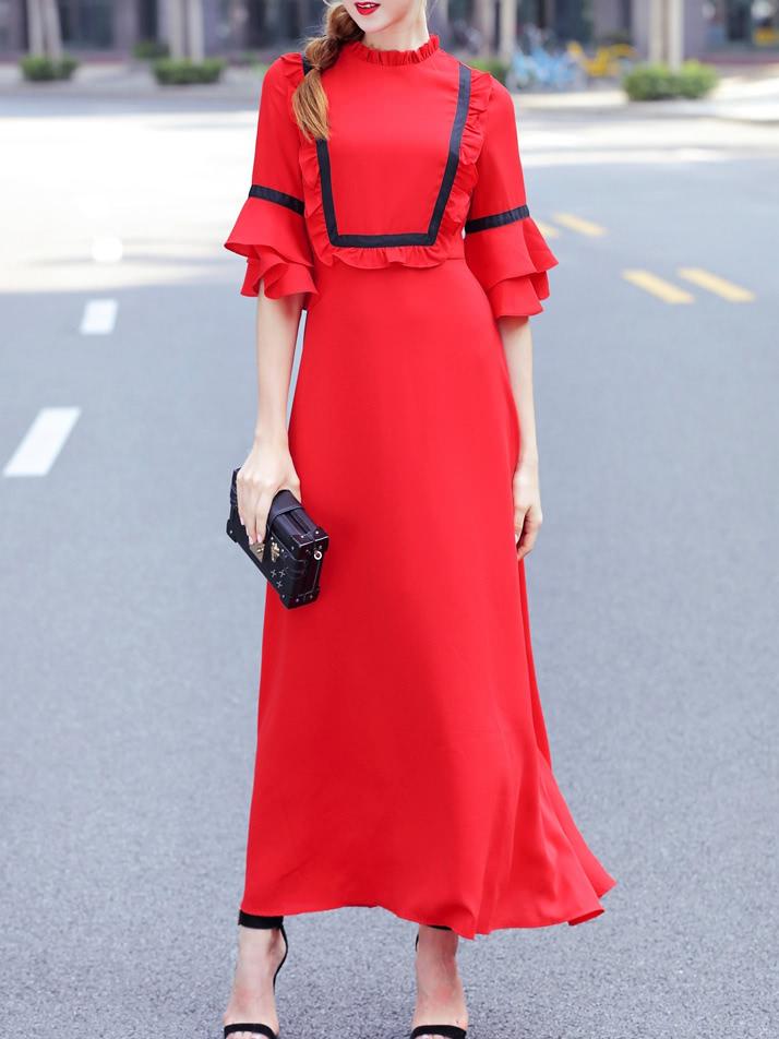 Shein Bell Sleeve Flounce Maxi Dress